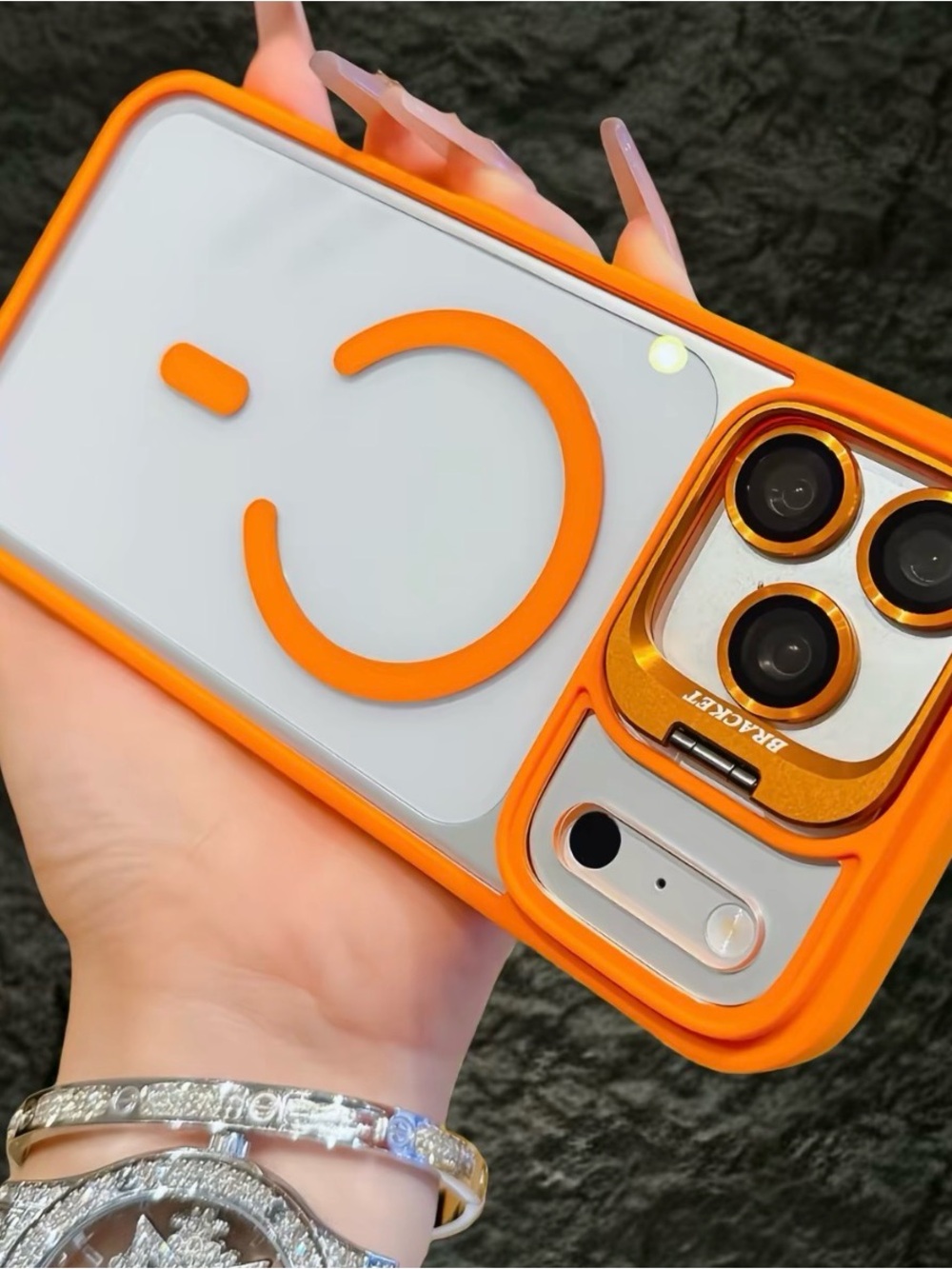 Orange and White Protective Phone Case with Camera Guard